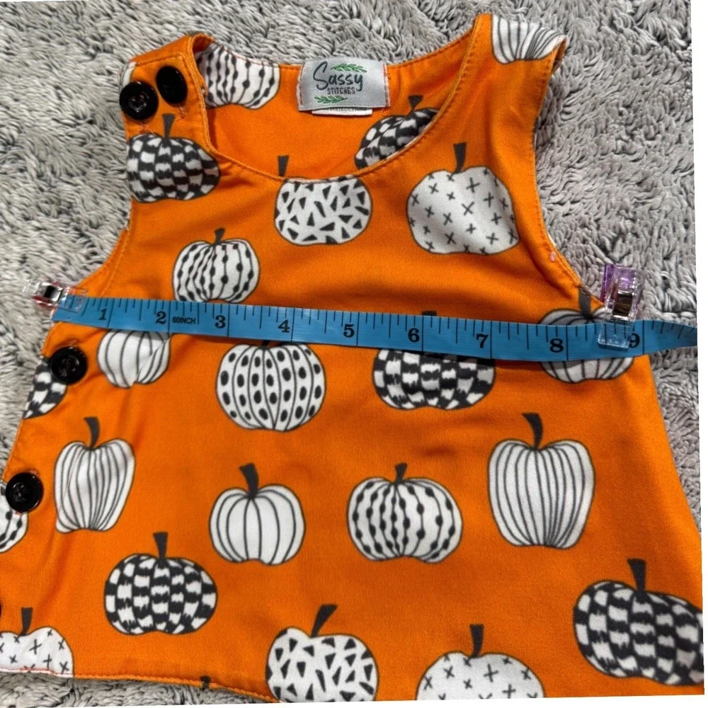 Sassy Stitches Pumpkin Apron Diaper Set Boutique Fall Halloween Orange Black 3/6